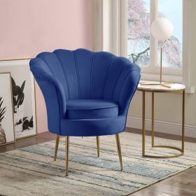 Angelina 34" Blue Velvet Scalloped Back Barrel Accent Chair with Metal Legs Angelina 34" Blue Velvet Scalloped Back Barrel Accent Chair with Metal Legs