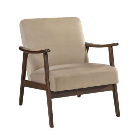 Mid-Century Modern Design 1pc Accent Chair Light Brown Velvet Upholstery Dark Walnut Finish Wood, High-Resiliency Foam Cushions Mid-Century Modern Design 1pc Accent Chair Light Brown Velvet Upholstery Dark Walnut Finish Wood, High-Resiliency Foam Cushions